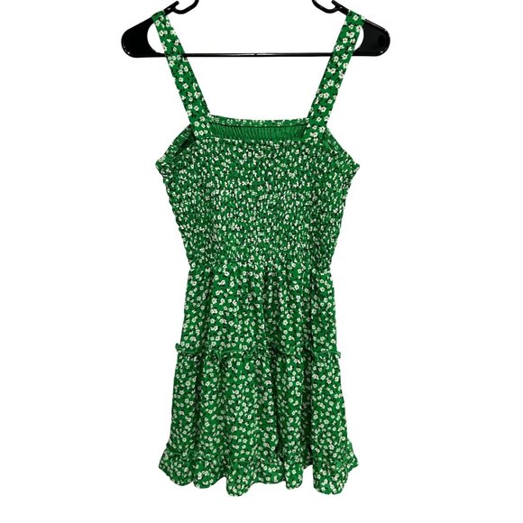 Sienna Sky Green Floral Smocked Tiered Mini Dress Ruffle Hem Sz M Y2K Baby Doll - Picture 2 of 11